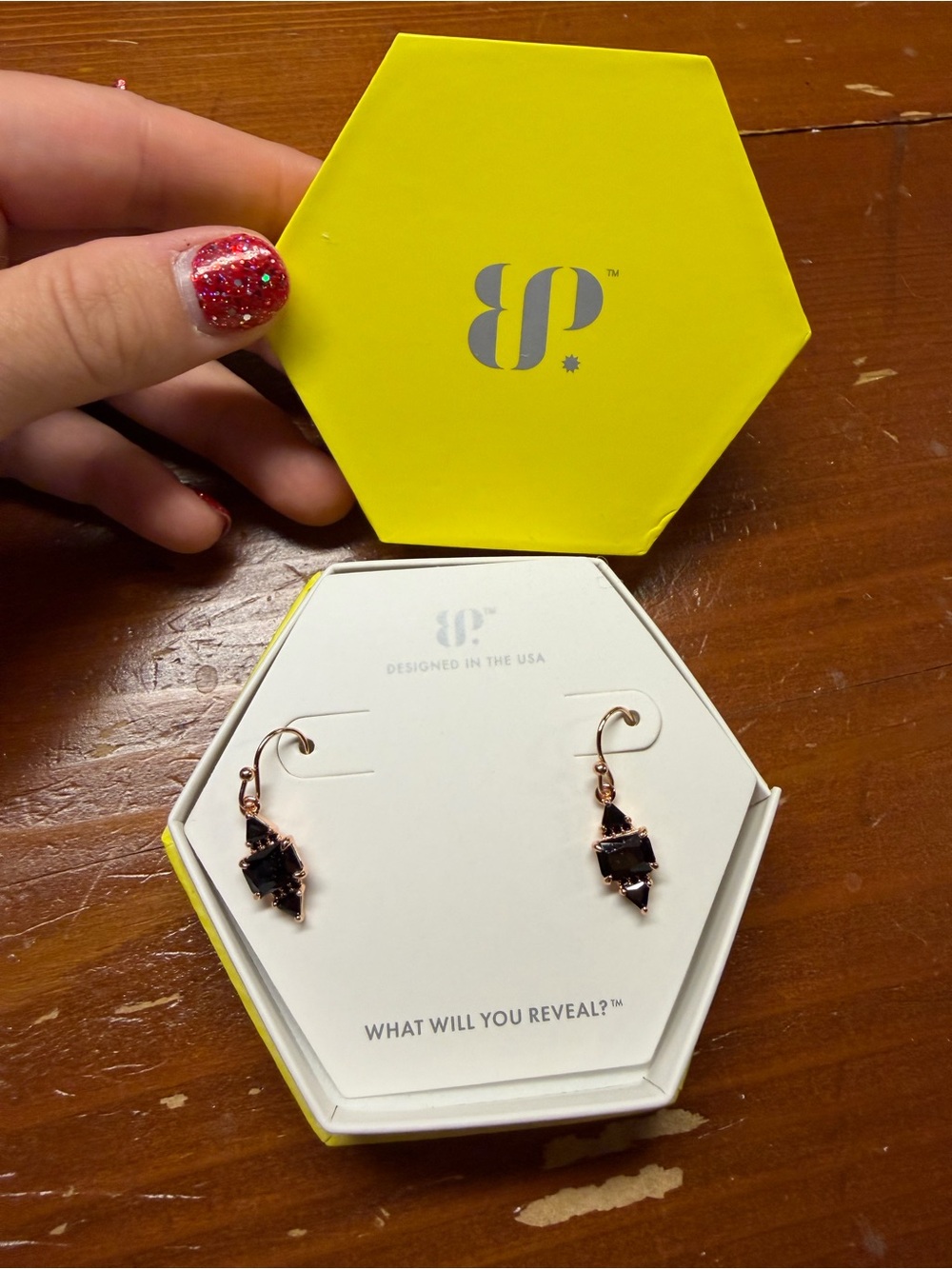 Bomb Party Rose Gold-Tone Earrings with Black Geometric Stones
